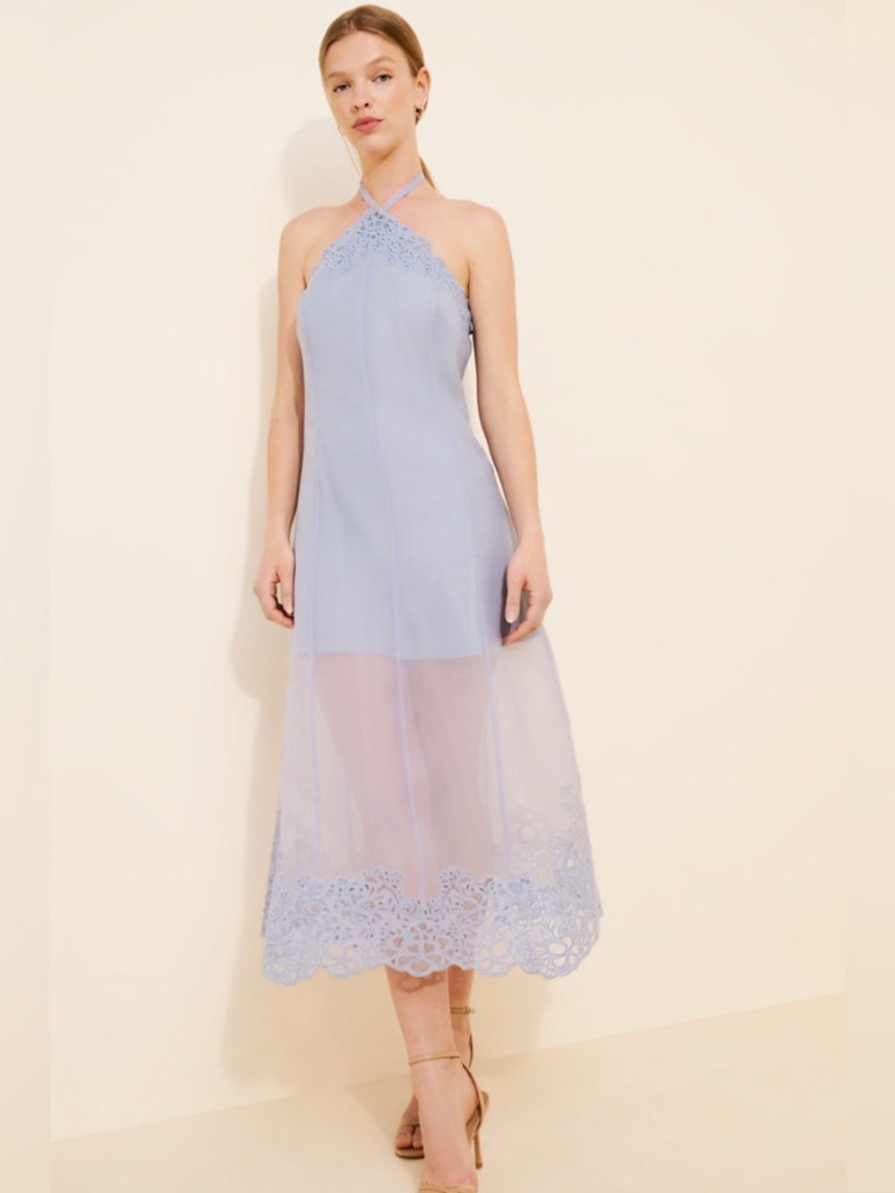 AMUR Dylan Midi Dress Organza Lace Blue Size 4